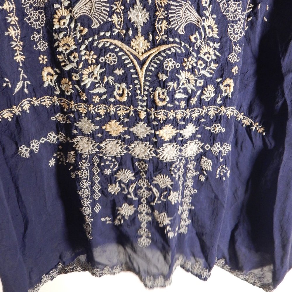 Johnny Was Paizyn 3/4-Sleeve Embroidered Blouse, Blue Night Sold Out - Picture 6 of 11